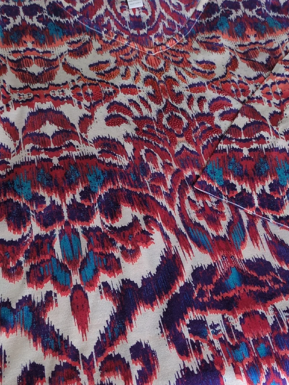 CHICOS Patterned Rhinestone 3/4 Sleeved Blouse - Picture 6 of 8
